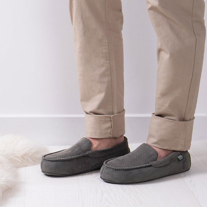 Isotoner® Mens Airtex Suedette Moccasin Slippers Grey
